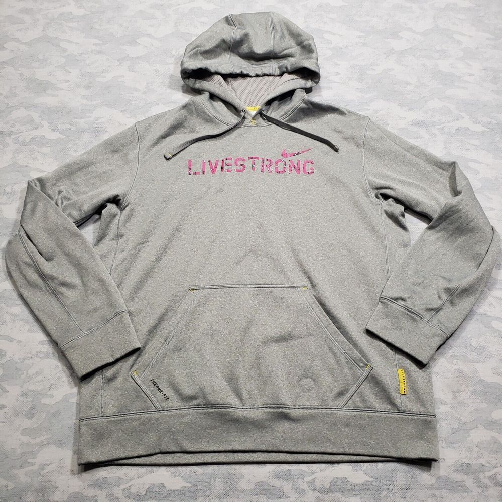 Nike Thermal Sweatshirt Womens Large‎ Gray Livestrong Hoodie Pull-Over